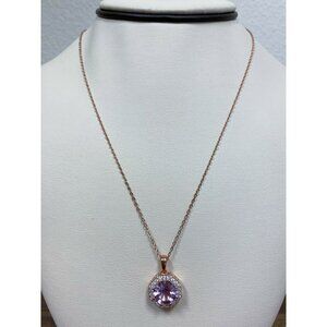 Fara Hexagon Amethyst & White Zircon Halo Sterling w/ Rose Gold Plate Necklace!‎